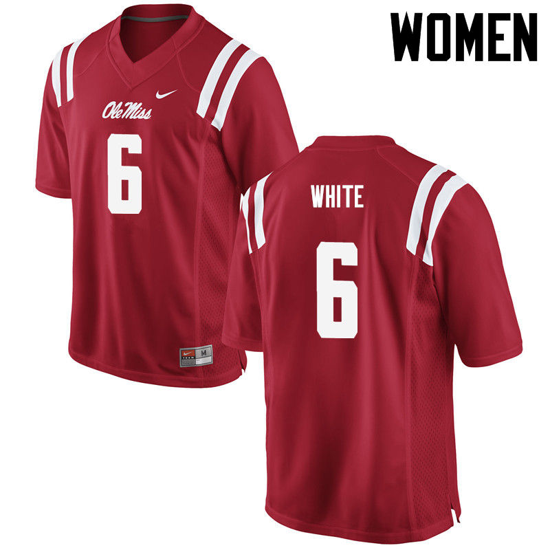 Kam White Ole Miss Rebels NCAA Women's Red #6 Stitched Limited College Football Jersey KIP1358WT